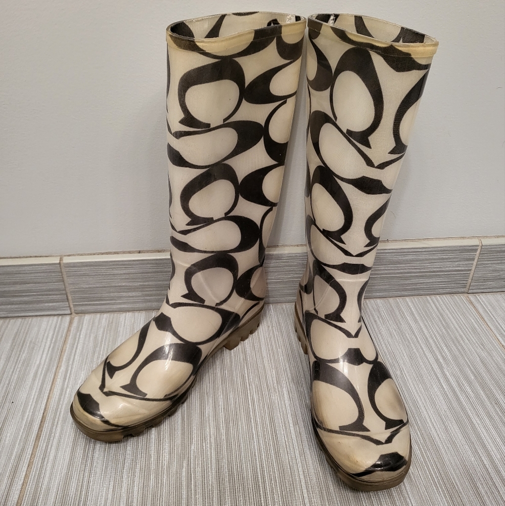Coach Rain Boots Black & White size 7